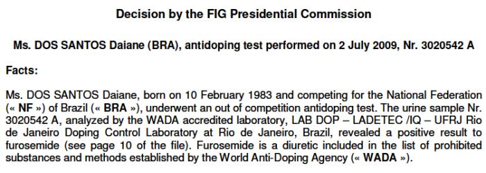 Relatório doping daiane